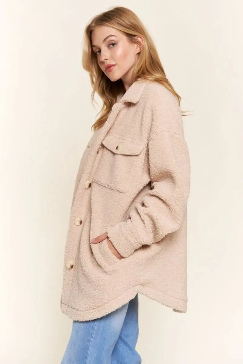 Accessories Trendsi And The Why Teddy Sherpa Shacket - Button Down, Curved Hem Outerwear