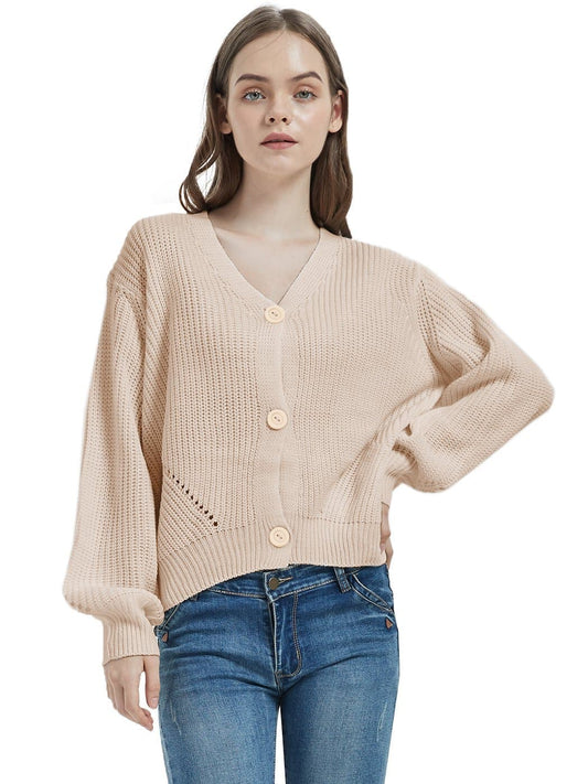 Chaqueta de punto con manga farol y botones para mujer