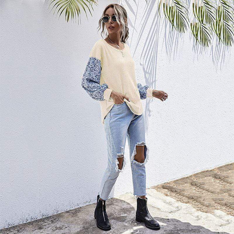 Suéter con estampado floral de dos tonos
