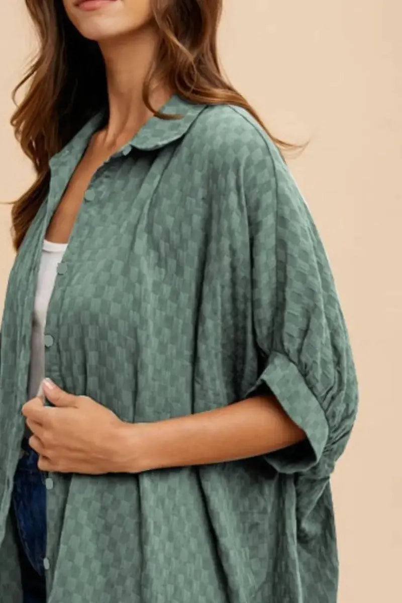 Pants Trendsi Annie Wear Checkered Button Up Half Sleeve Shirt for