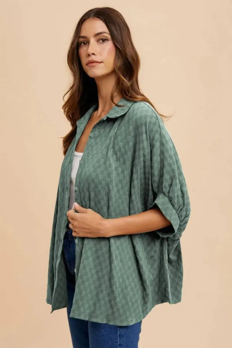 Pants Trendsi Annie Wear Checkered Button Up Half Sleeve Shirt for