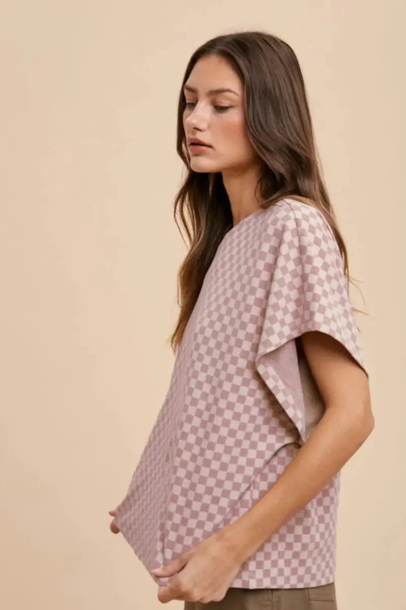 T-Shirts Trendsi Annie Wear Checkered Round Neck Short Sleeve T-Shirt