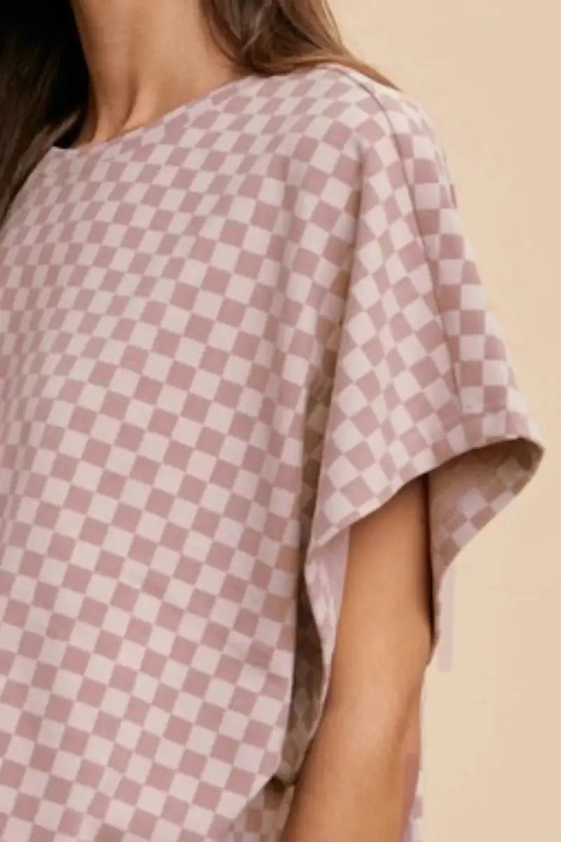 T-Shirts Trendsi Annie Wear Checkered Round Neck Short Sleeve T-Shirt
