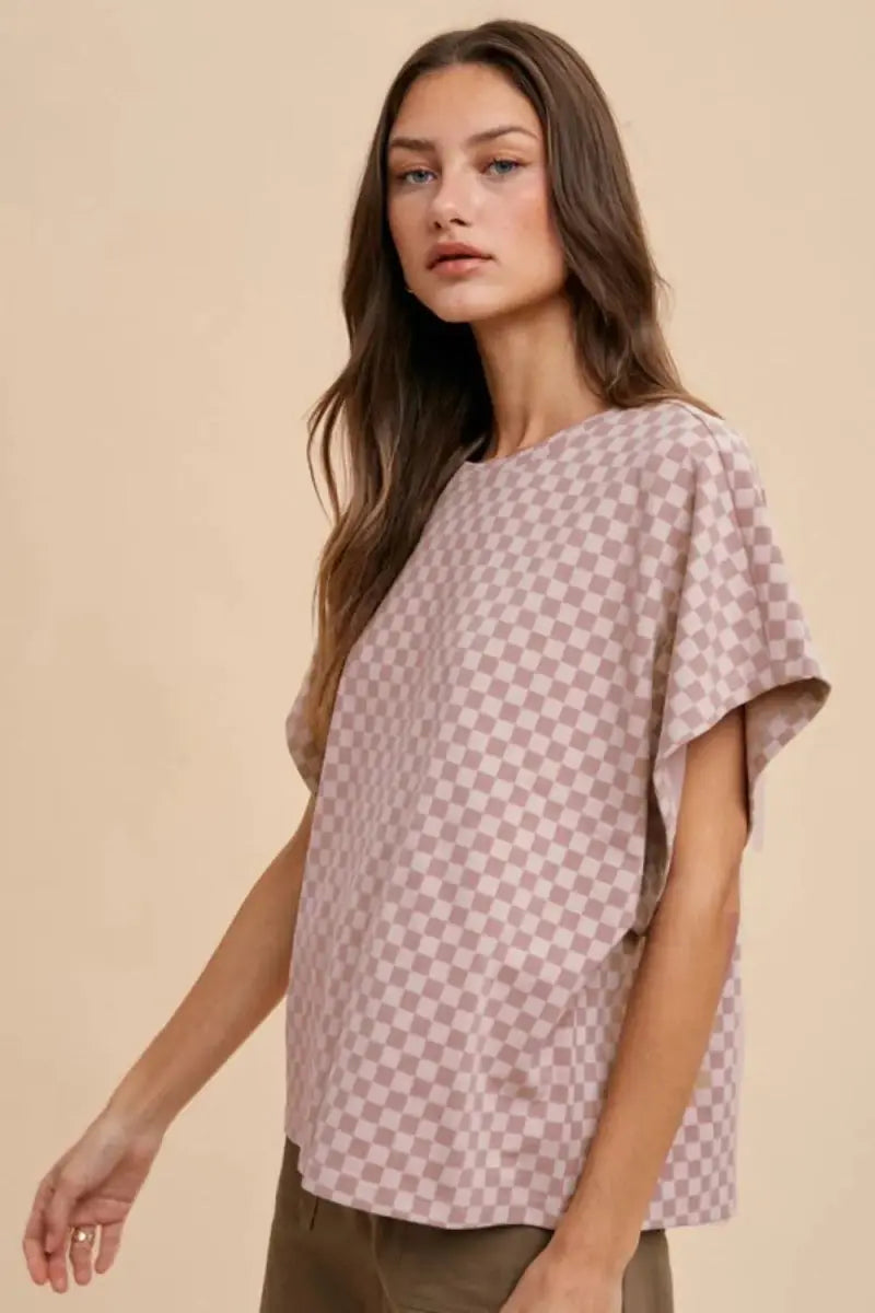 T-Shirts Trendsi Annie Wear Checkered Round Neck Short Sleeve T-Shirt