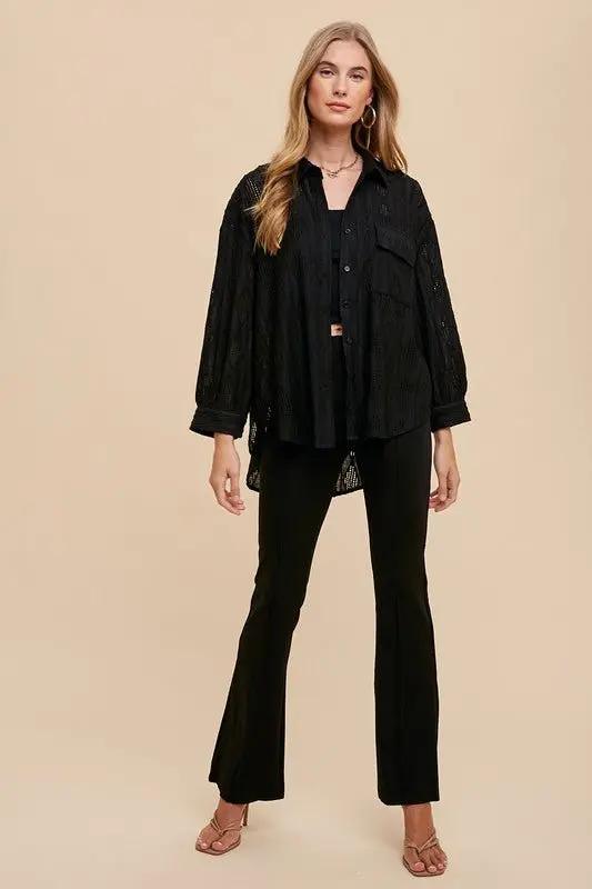 Accessories Trendsi Annie Wear Openwork Button Down Drop Shoulder Shirt