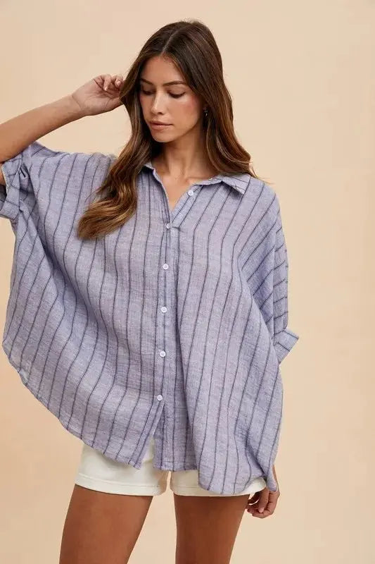 Shirts Trendsi Annie Wear Striped Button Up Half Sleeve Shirt for