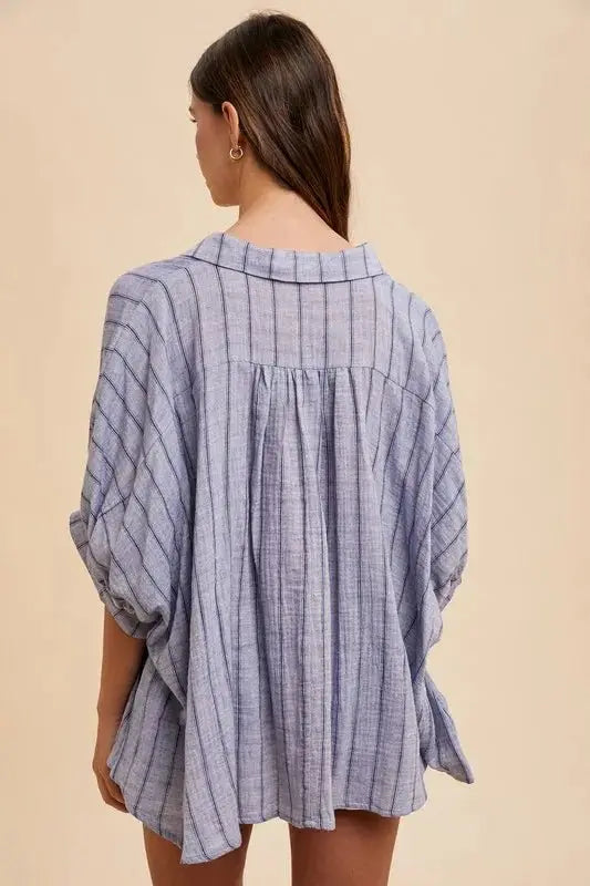 Shirts Trendsi Annie Wear Striped Button Up Half Sleeve Shirt for