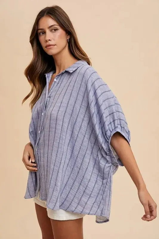 Shirts Trendsi Annie Wear Striped Button Up Half Sleeve Shirt for