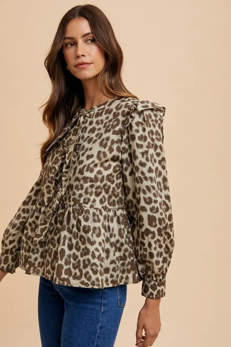 Accessories Trendsi Annie Wear Tied Leopard Round Neck Peplum Blouse