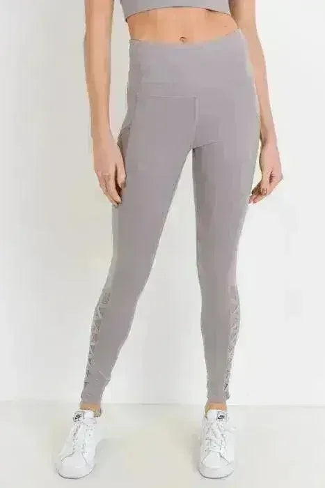 Highwaist Hybrid Mesh & Lattice Straps Full Pocket Leggings