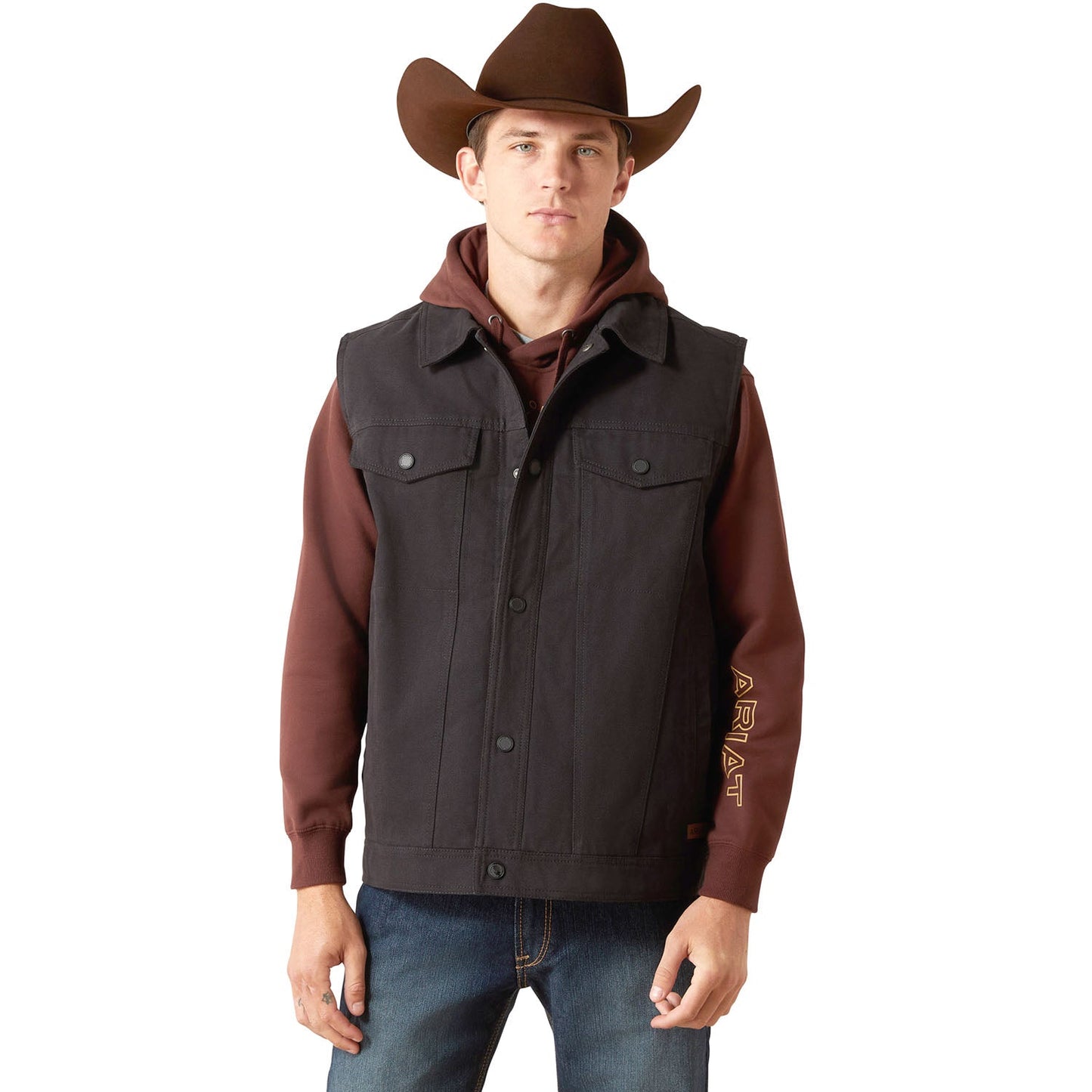 Chaleco ranchero de lona Ariat para hombre – Chaleco occidental para exteriores con forro de franela y aislamiento térmico