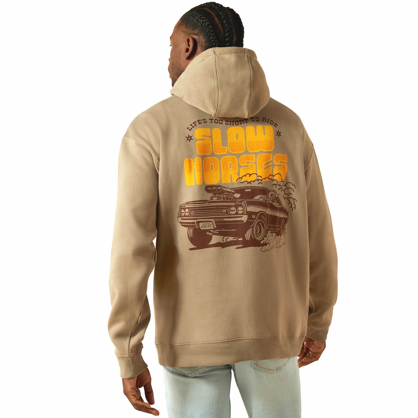 Sudadera con capucha gráfica Ariat para hombre modelo Sendero "Slow Horses" – Forro polar cepillado de ajuste relajado