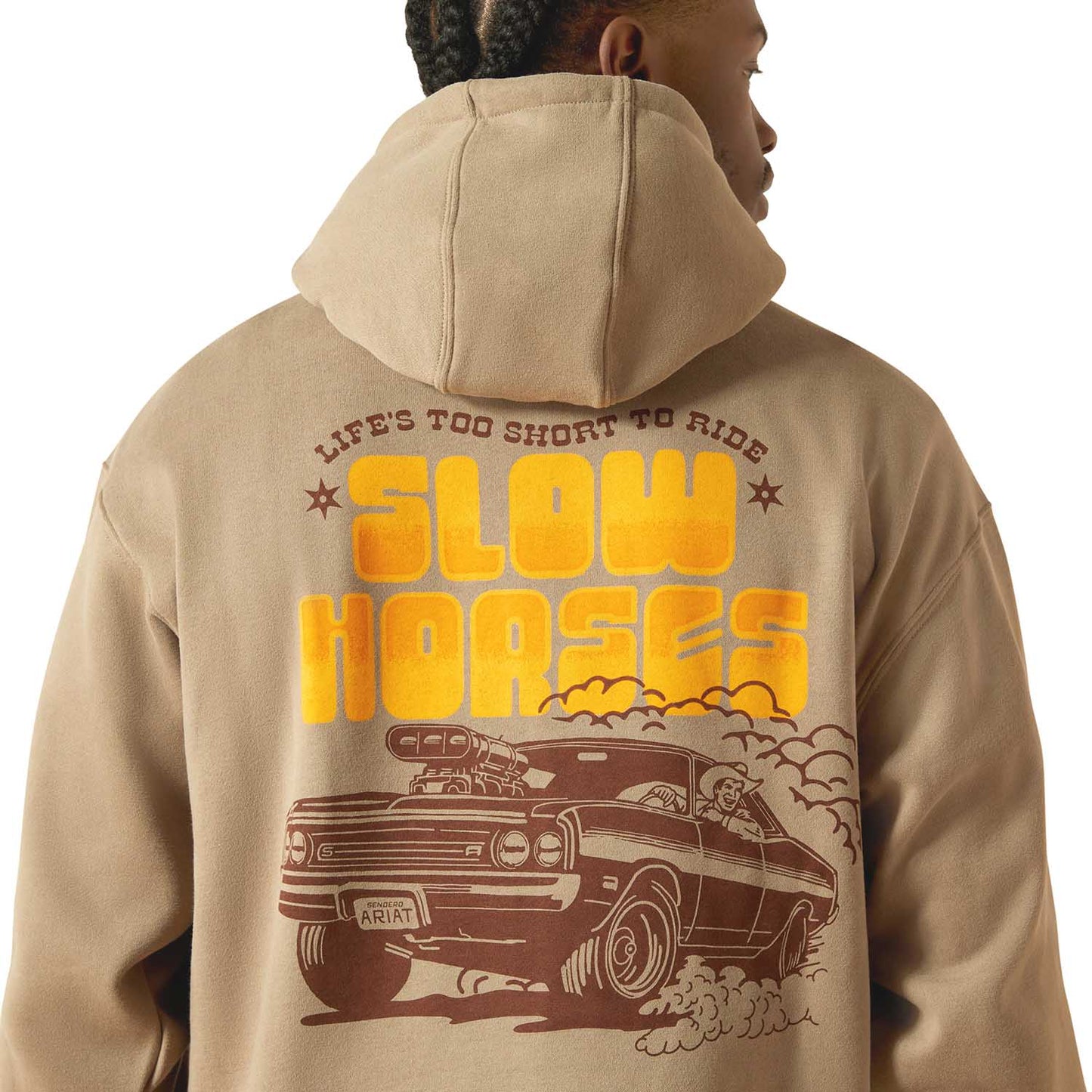 Sudadera con capucha gráfica Ariat para hombre modelo Sendero "Slow Horses" – Forro polar cepillado de ajuste relajado