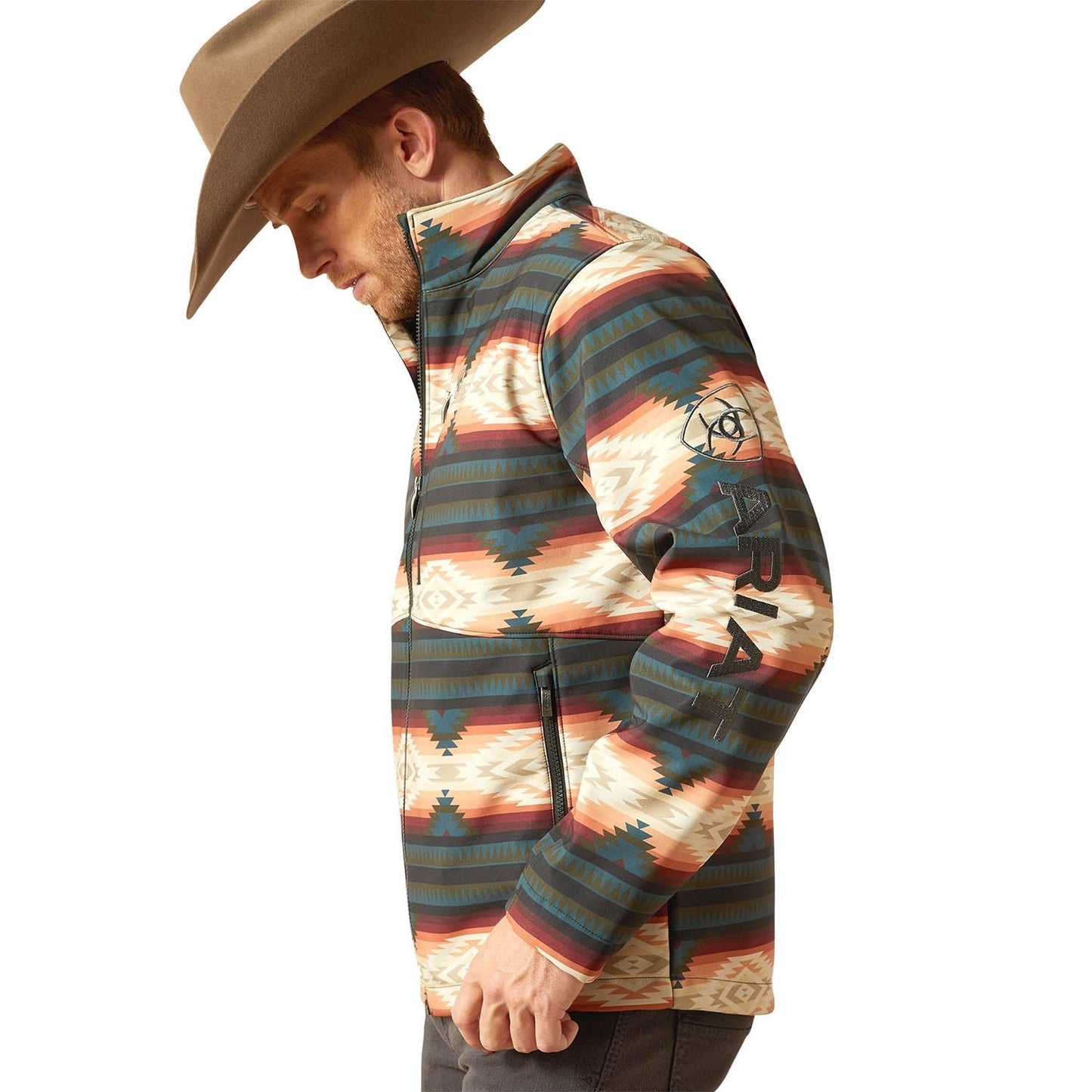 Chaqueta Softshell Ariat para hombre con estampado Western con logotipo – Chaqueta ligera elástica resistente al agua