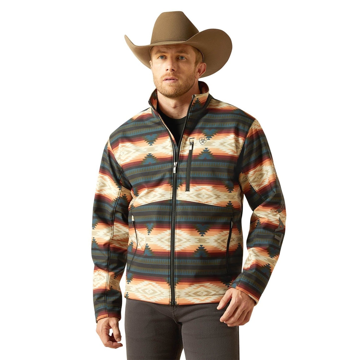 Chaqueta Softshell Ariat para hombre con estampado Western con logotipo – Chaqueta ligera elástica resistente al agua