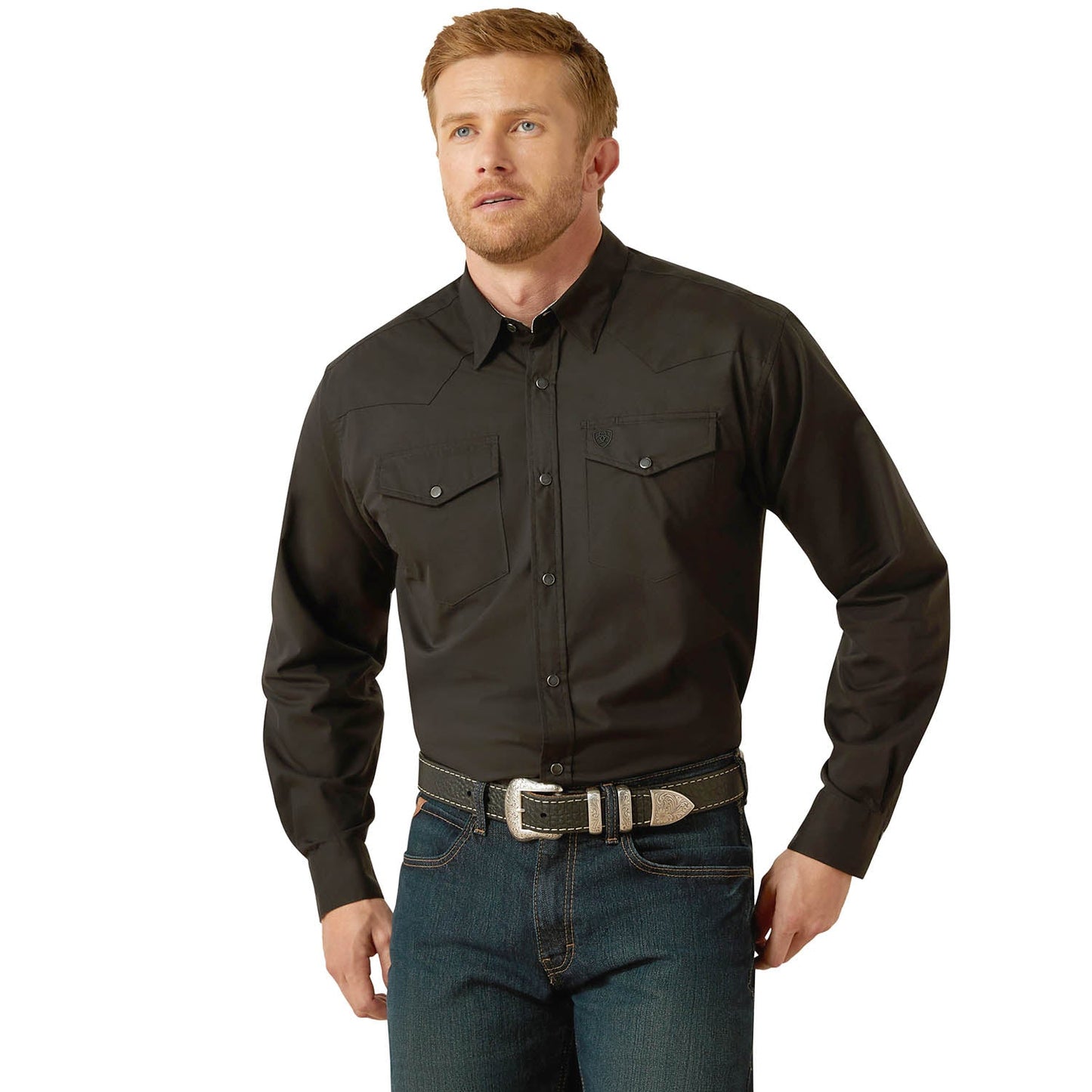 Camisa de manga larga con slub refinado sin arrugas para hombre Ariat