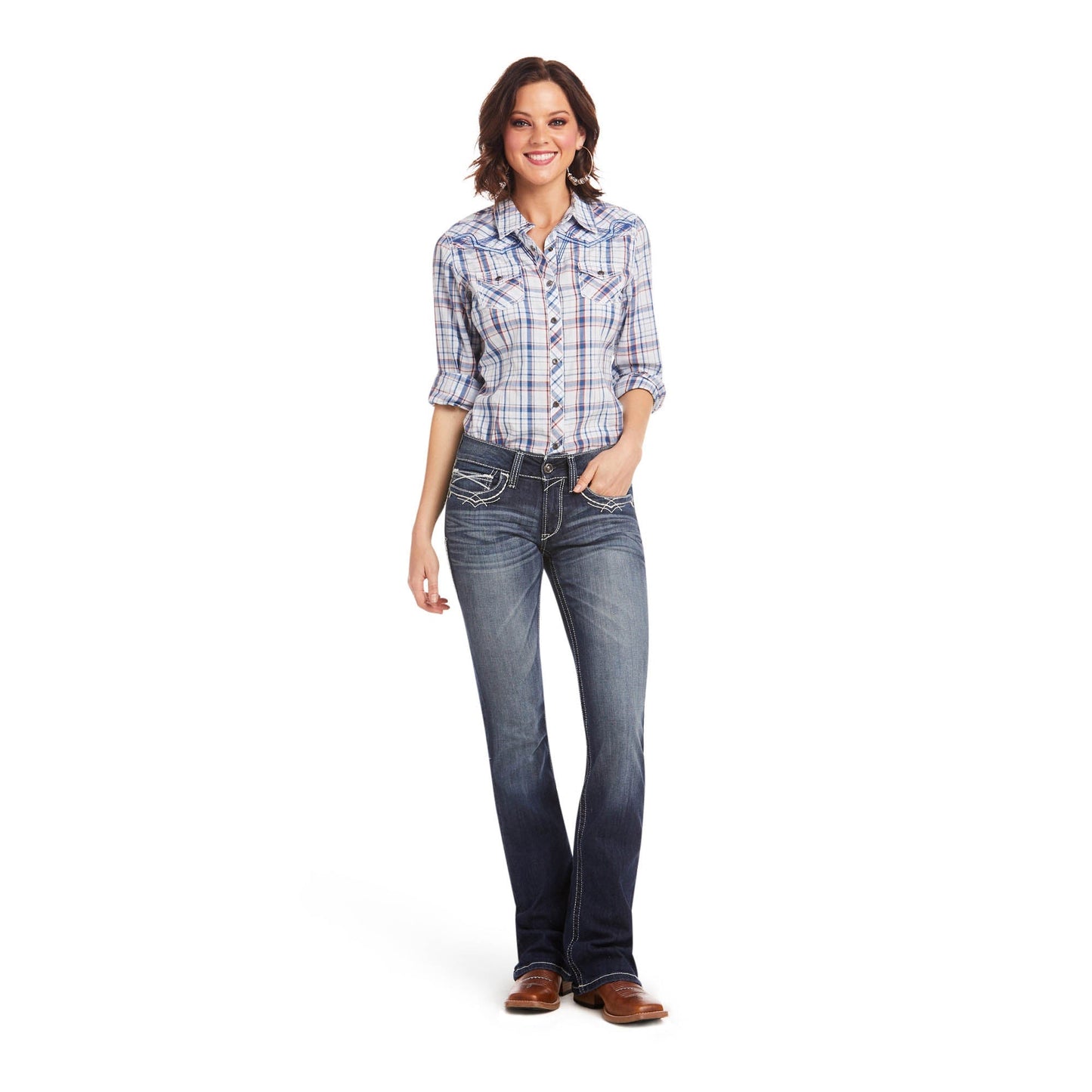 Ariat R.E.A.L. Jeans de bota de tiro medio, Entwined Stitch