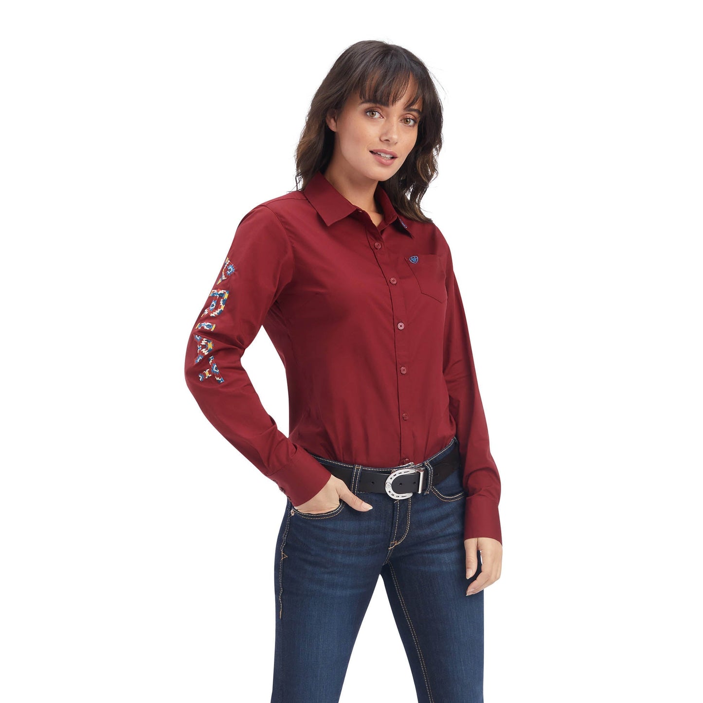 Camisa Ariat para mujer Team Kirby de rendimiento western elástica y resistente a las arrugas