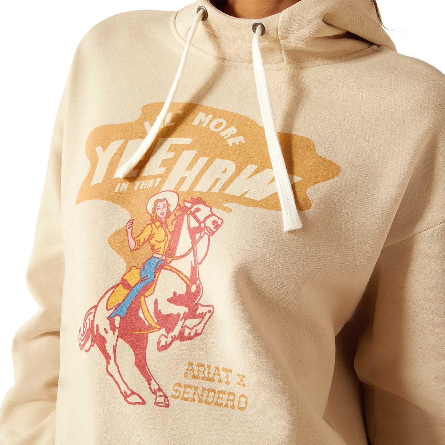 Sudadera Ariat Essential Sendero con gráfico extragrande "Yeehaw" para mujer – Prenda informal estilo tejano