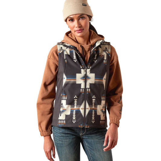 Ariat Chaleco estampado Softshell Logo Western para mujer – Capa exterior duradera con bolsillos con cremallera