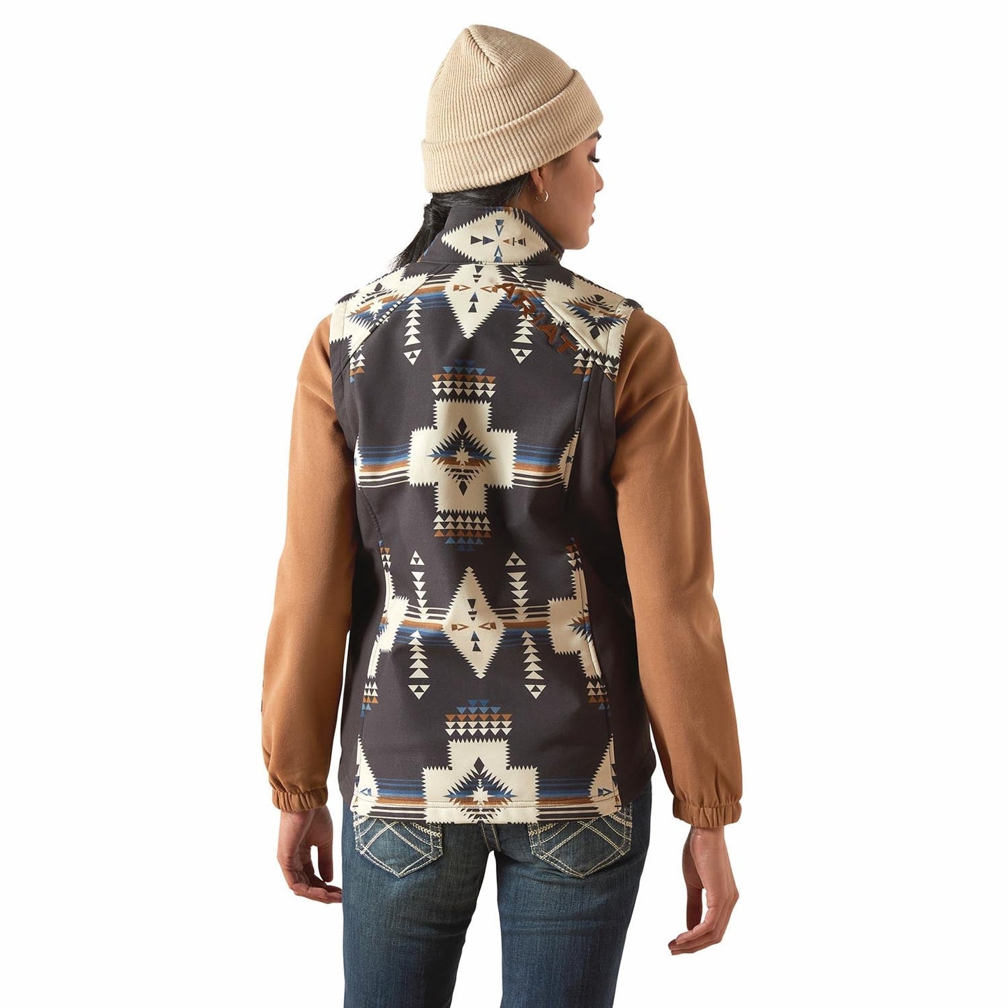 Ariat Chaleco estampado Softshell Logo Western para mujer – Capa exterior duradera con bolsillos con cremallera