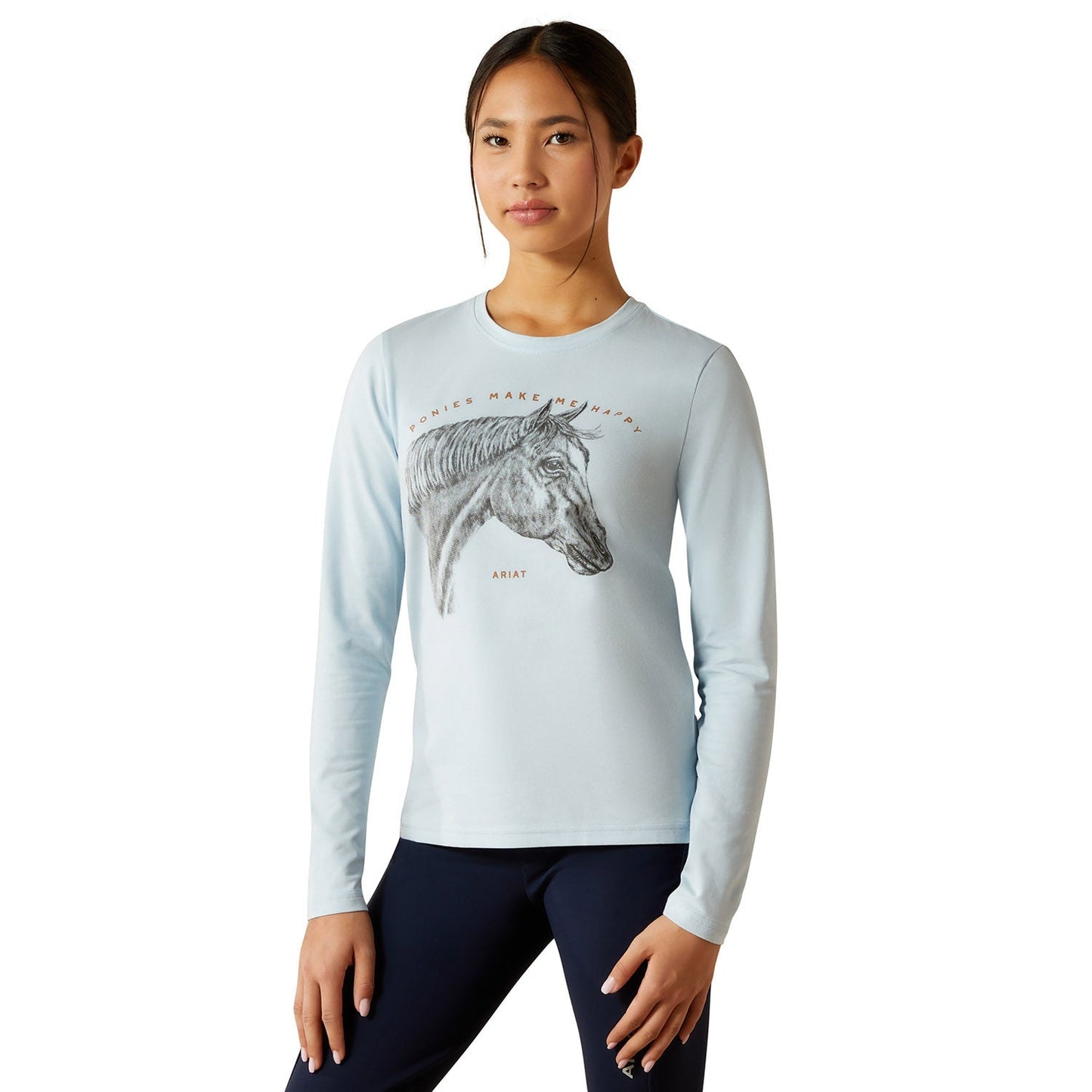 Camiseta Ariat Youth Happy de Manga Larga – Camiseta Ecuestre de Algodón Orgánico para Niños Amantes de los Caballos
