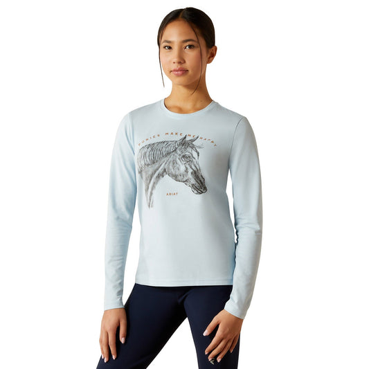 Camiseta Ariat Youth Happy de Manga Larga – Camiseta Ecuestre de Algodón Orgánico para Niños Amantes de los Caballos