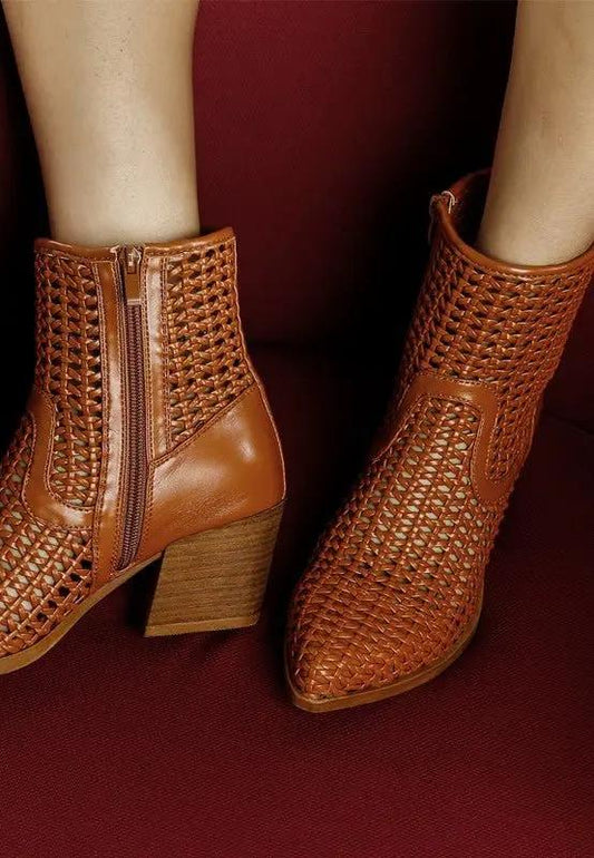 Shoes Rag Company Artisole Woven Pleather Block Heel Boots - Stylish Comfort Footwear