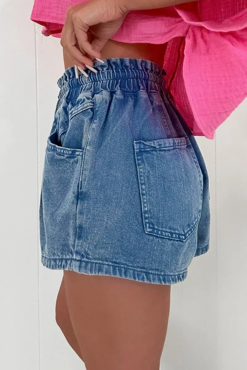 Shorts Love Salve  Ashleigh Blue Drawstring High Waist Casual Denim