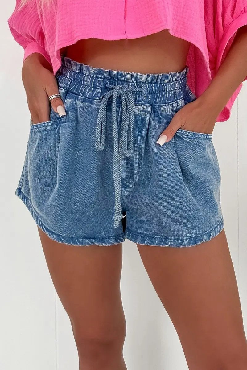 Shorts Love Salve  Ashleigh Blue Drawstring High Waist Casual Denim