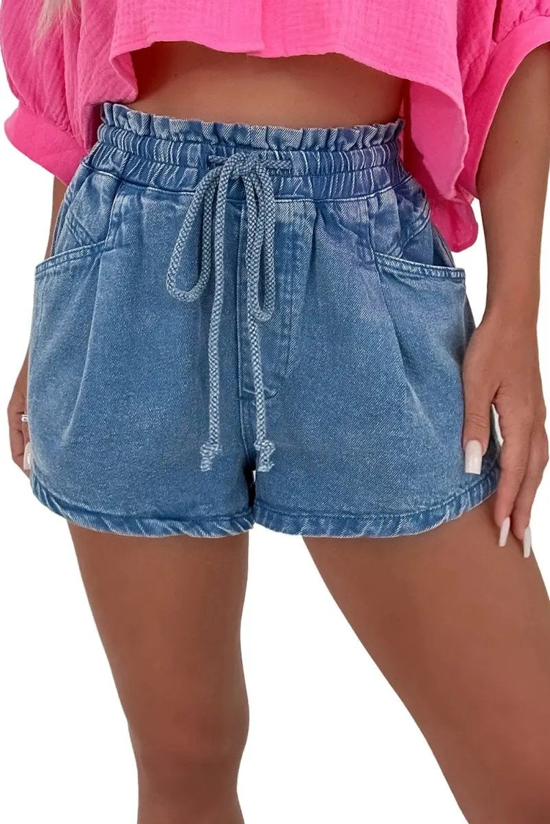 Shorts Love Salve  Ashleigh Blue Drawstring High Waist Casual Denim