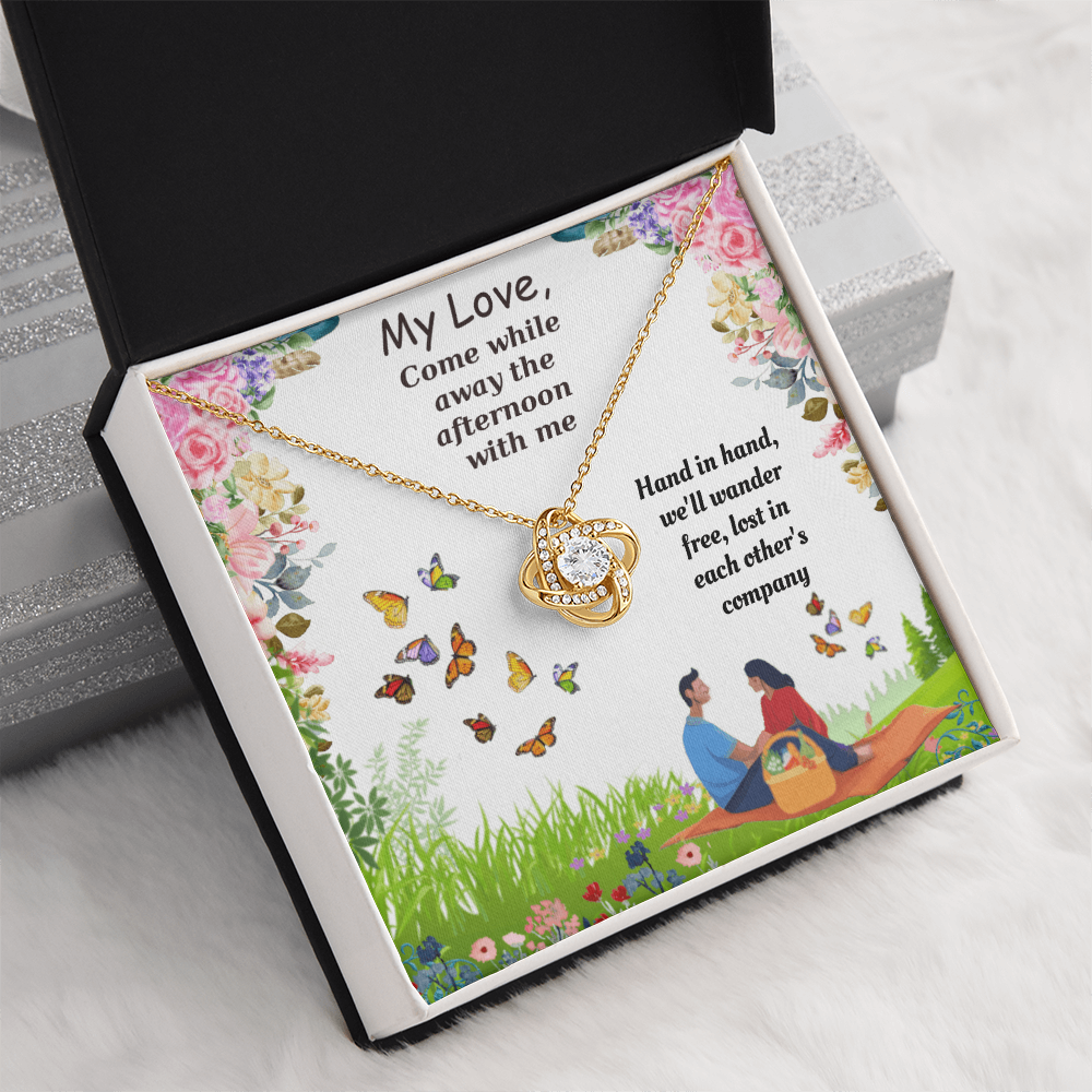 Come While Away the Afternoon with Me Love Knot Necklace, Gift Box & Card