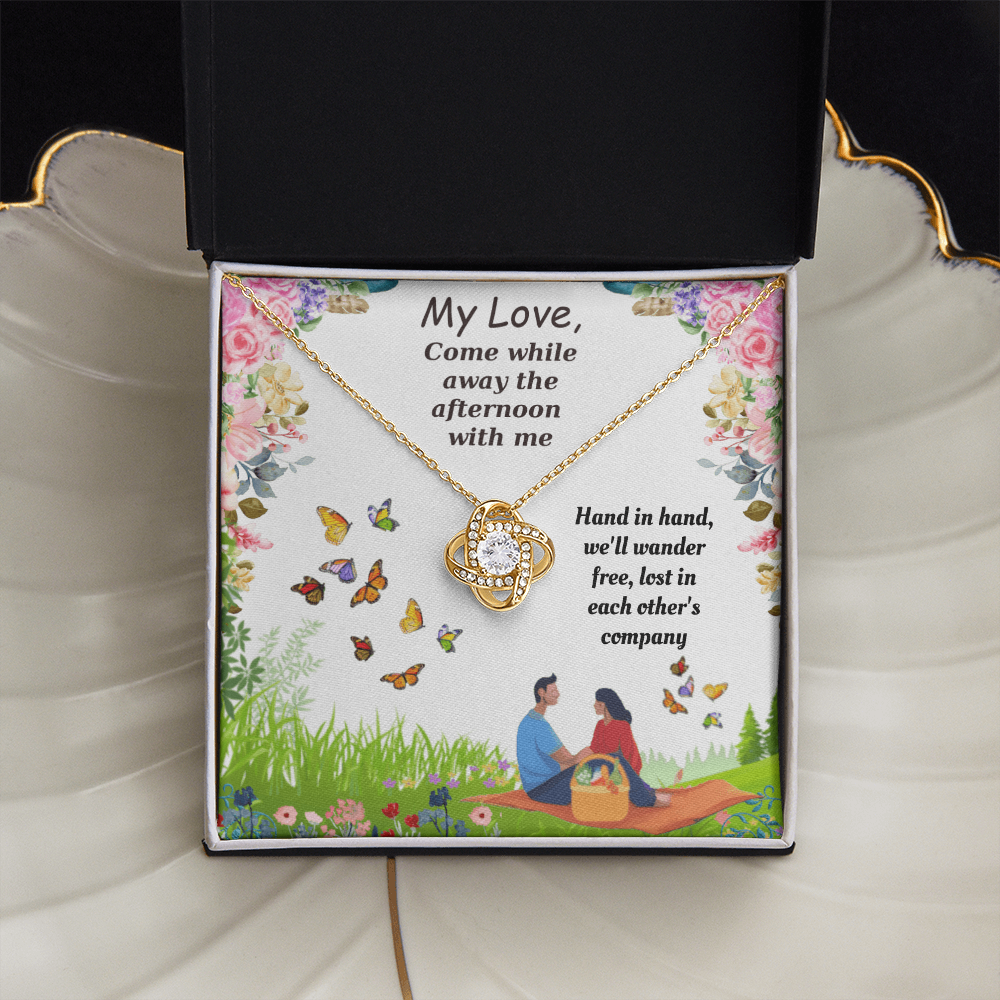 Come While Away the Afternoon with Me Love Knot Necklace, Gift Box & Card