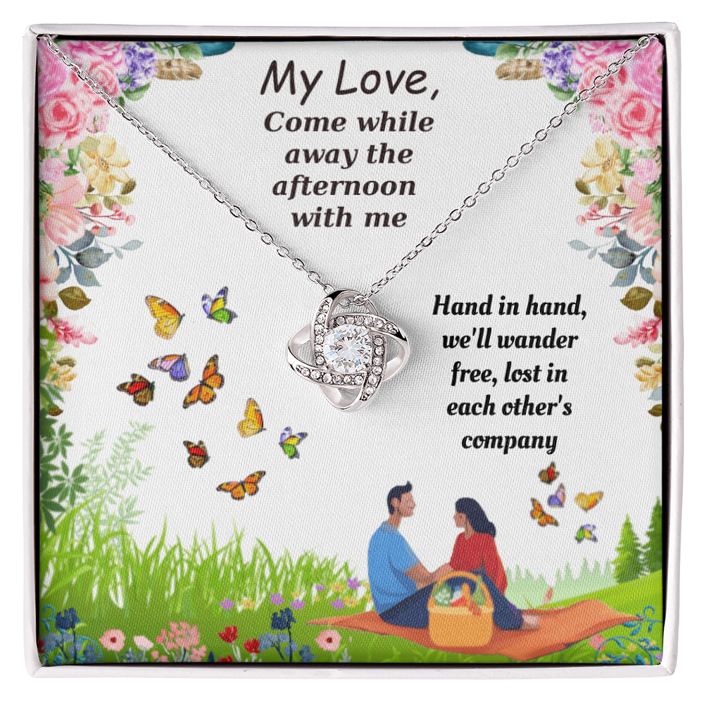 Come While Away the Afternoon with Me Love Knot Necklace, Gift Box & Card