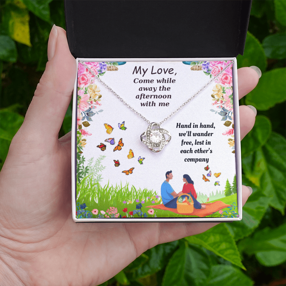 Come While Away the Afternoon with Me Love Knot Necklace, Gift Box & Card