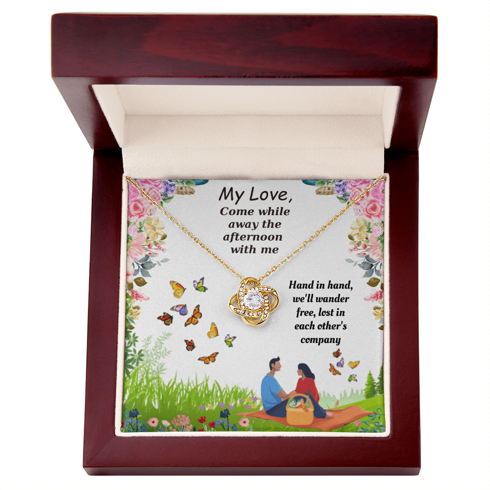 Come While Away the Afternoon with Me Love Knot Necklace, Gift Box & Card