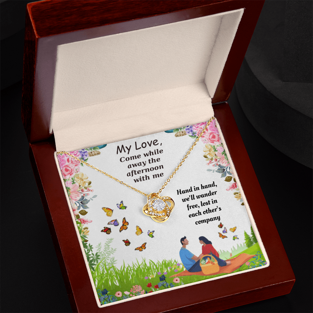 Come While Away the Afternoon with Me Love Knot Necklace, Gift Box & Card