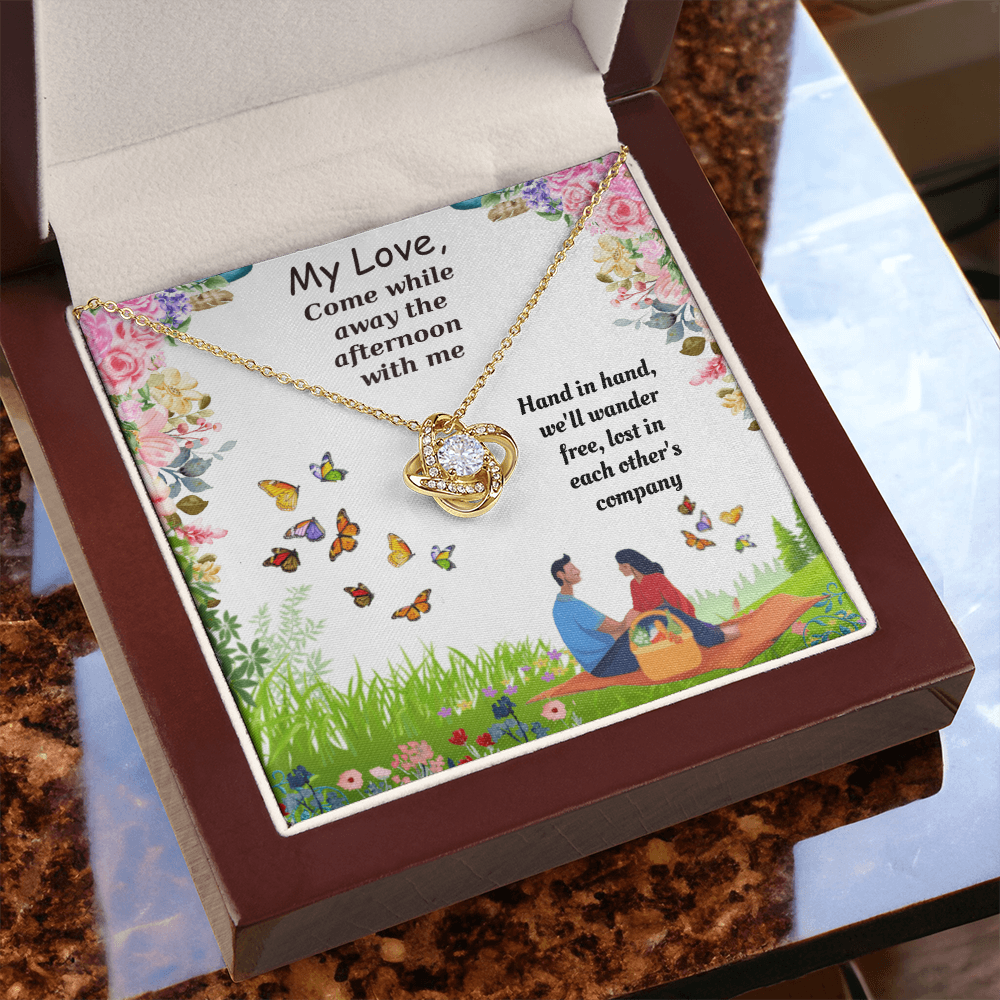 Come While Away the Afternoon with Me Love Knot Necklace, Gift Box & Card