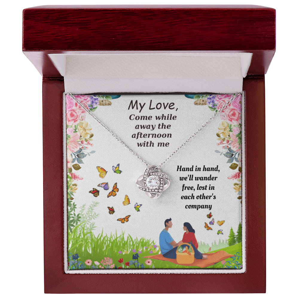Come While Away the Afternoon with Me Love Knot Necklace, Gift Box & Card