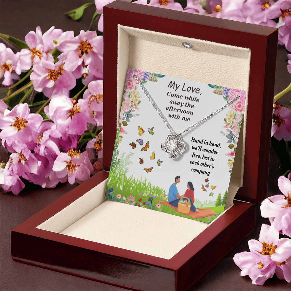 Come While Away the Afternoon with Me Love Knot Necklace, Gift Box & Card
