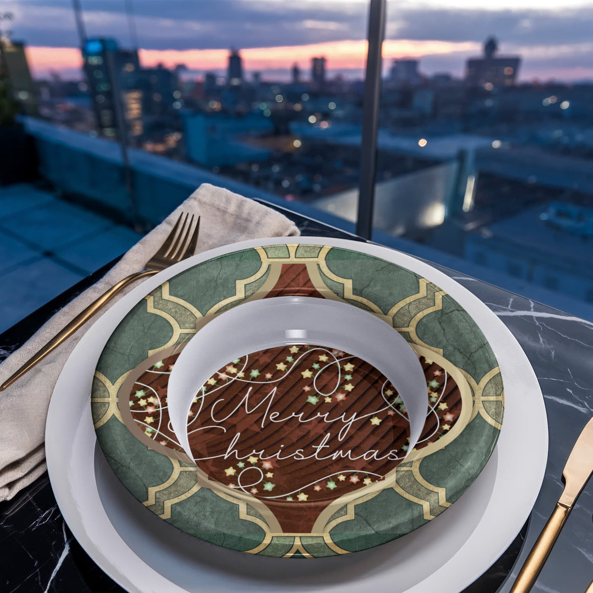 Merry Christmas Arabasque Tile 8.5" Polymer Bowl