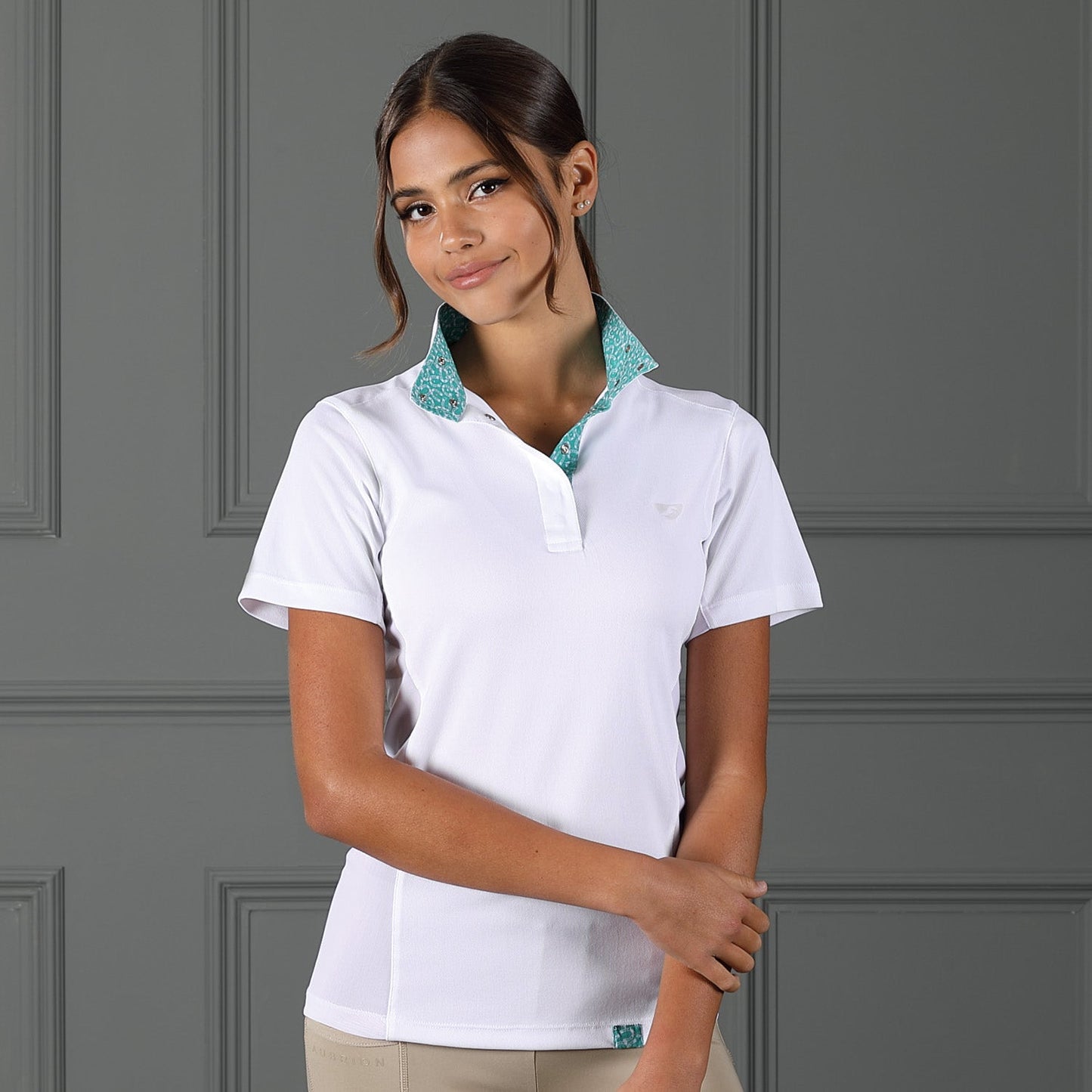 Camisa de concurso de manga corta estilo ecuestre Aubrion para mujer