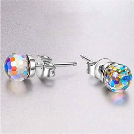 Aurora Borealis Swarovski Crystal Faceted Ball Stud Earrings