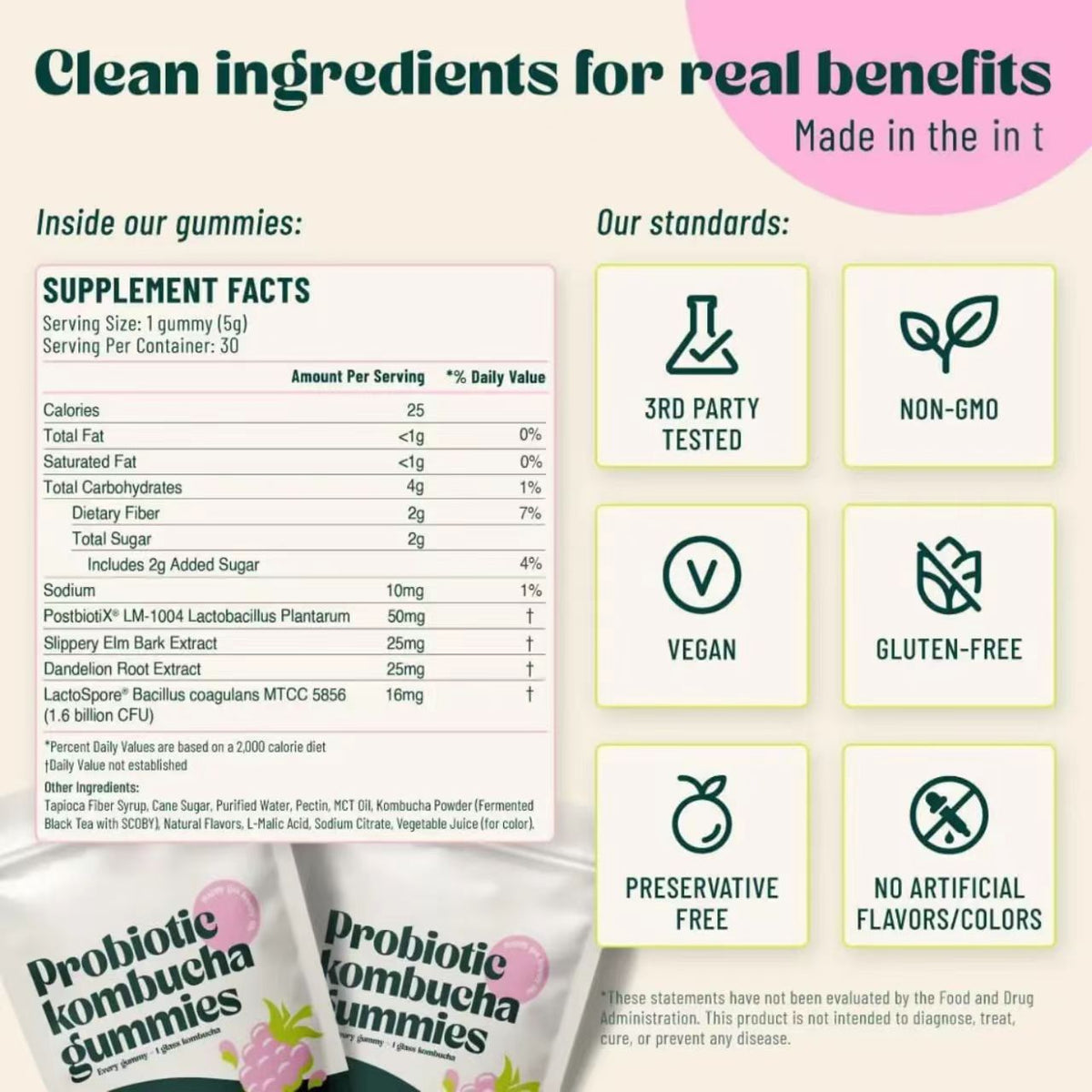 Probiotic Kombucha Gummy Candies Packaged In Bags