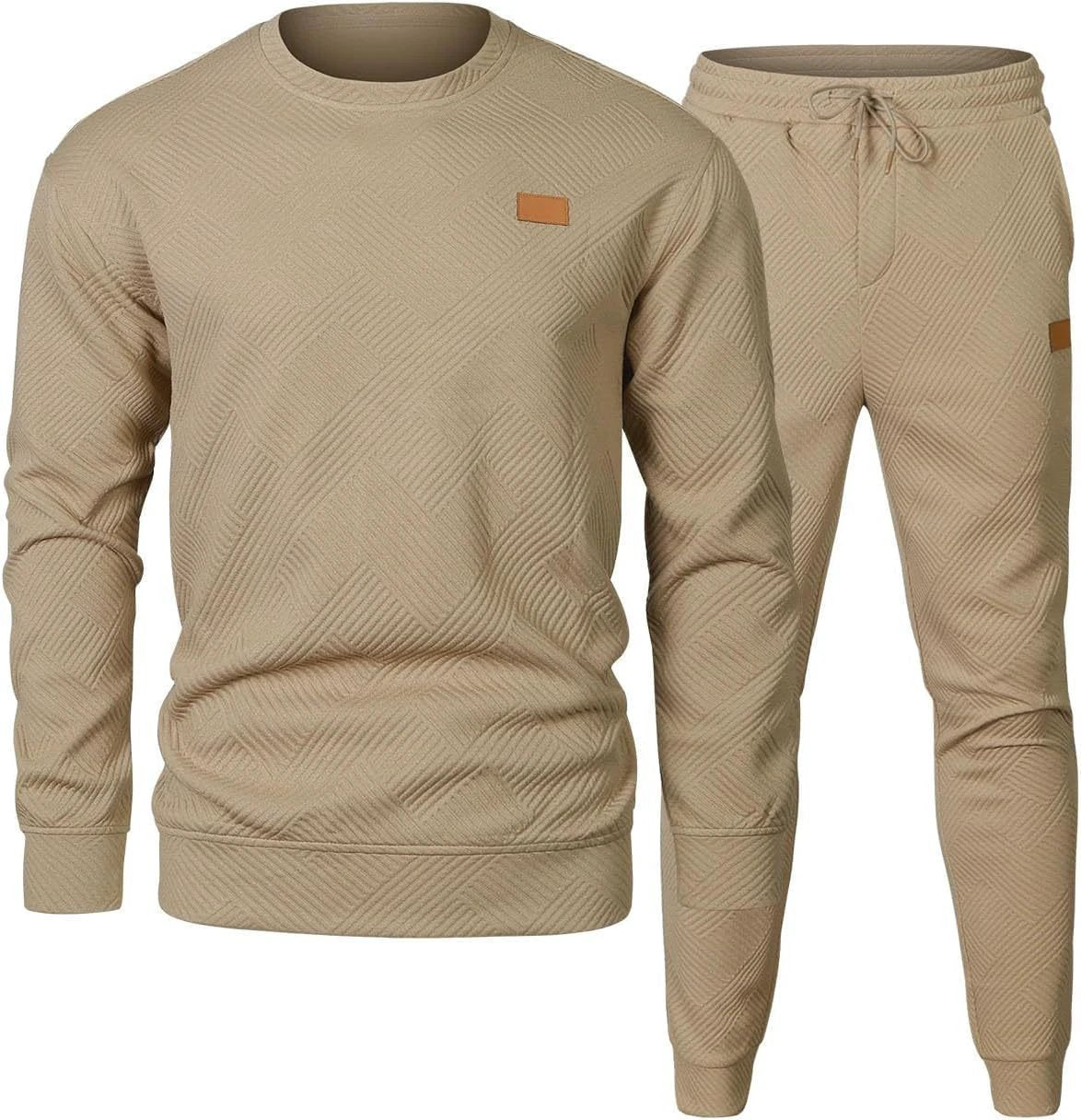 Men's Sports Casual Round Neck Jacquard Two-piece Knitted Sweater Set
