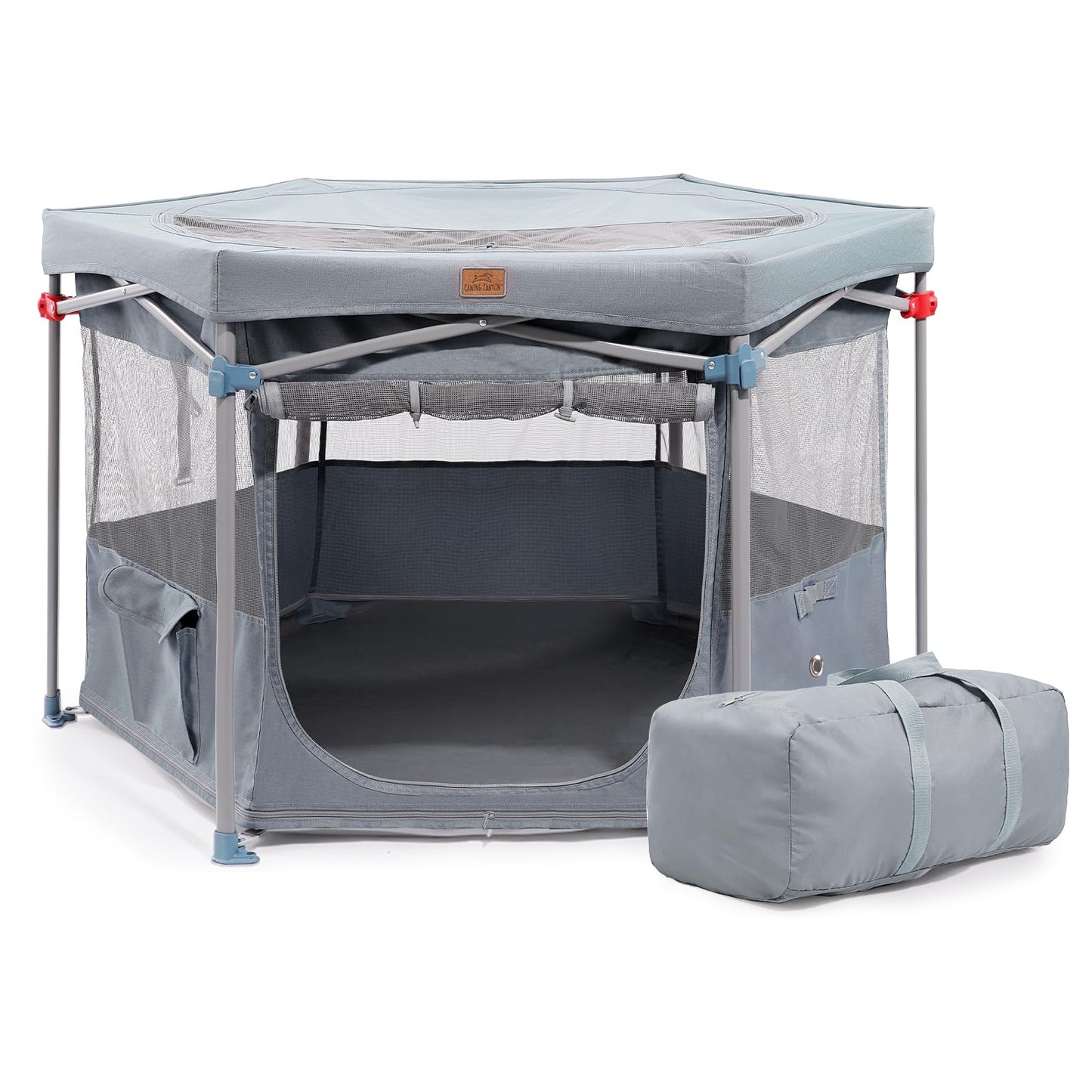 CANINE CANYON Zora Portable Pet Playpen Foldable Dog Playpens for Indoor and Outdoor Exercise Pop Up Pet Fence with Carrying Case for Dogs/Puppies Dove Gray 49" x 49" x 28"