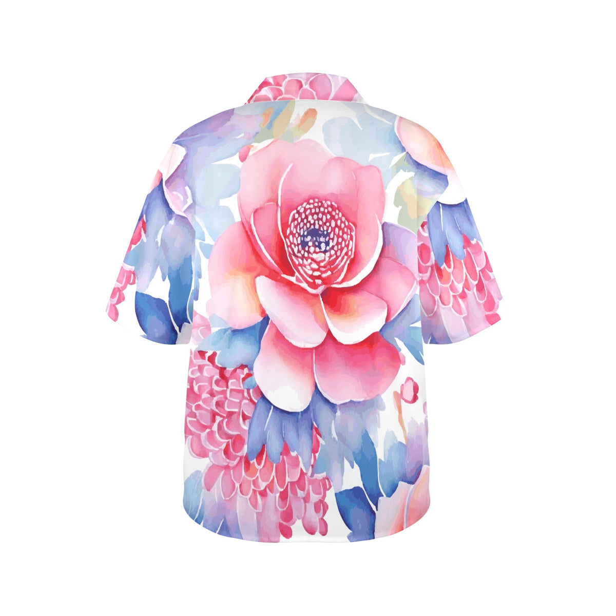 Pink and Blue Floral Pattern Women's All Over Print Hawaiian Shirt (Made in USA)