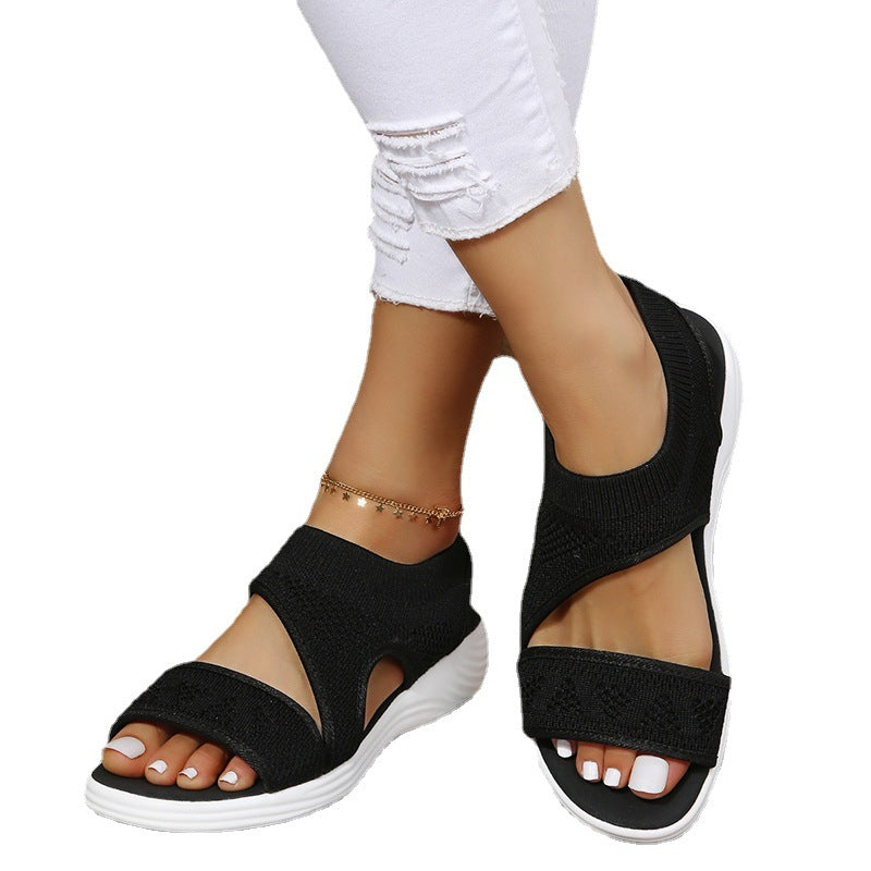 Solid Color Fish Mouth Woven Mesh Sandals