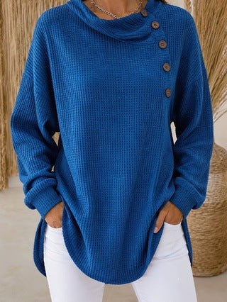 Self-developed 2026 Amazon Independent Station Solid Color Pullover Lapel Long Sleeve Button Textured Sweatshirt Top