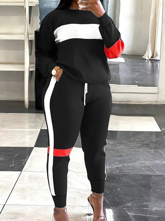 Traje de mujer de talla grande con contraste de color moderno